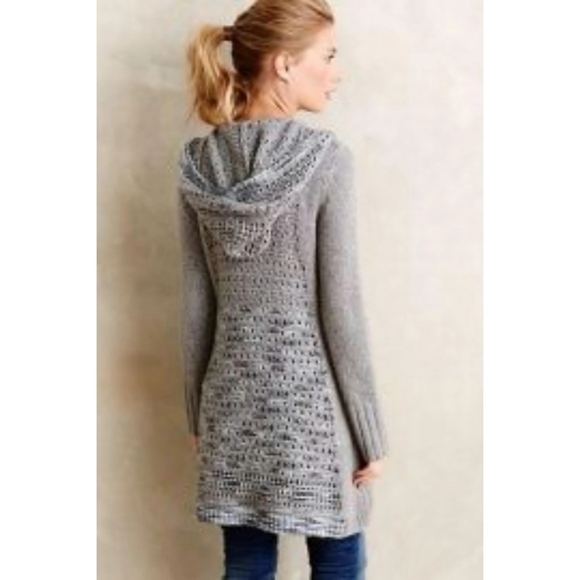Anthropologie Angel of the North Hooded Open Front Knit Sweater Duster Small - Picture 9 of 9